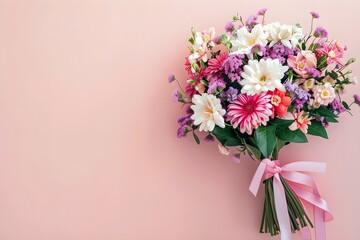 A beautiful bouquet of flowers on a pink background