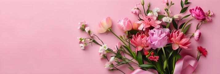 A beautiful bouquet of flowers on a pink background