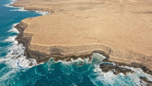 Cinematic drone shot of Fuerteventura coastline, Canary Islands