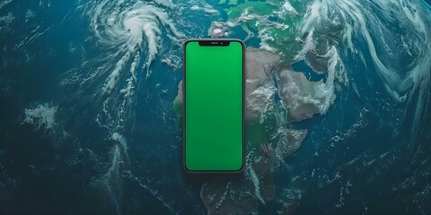 Earth from Space with High-Detailed Background and Green Screen Smartphone. Concept Earth Photos, Space Background, Green Screen, Smartphone Photography, High-Detailed Images