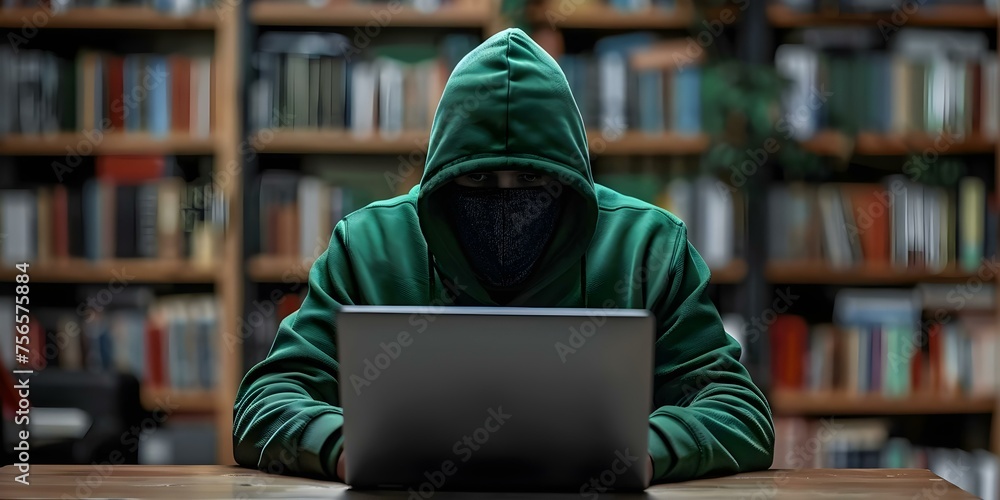 Aufkleber cybercriminal using laptop with green screen in background for hacking . concept cybercrime, hacking