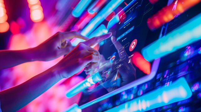 Interactive digital interface with neon glow, indicative of futuristic user experience in technology and data management