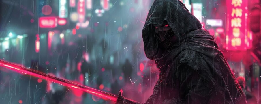 The sharp edge of justice a cloaked avenger with a blade for a gritty urban fantasy book cover