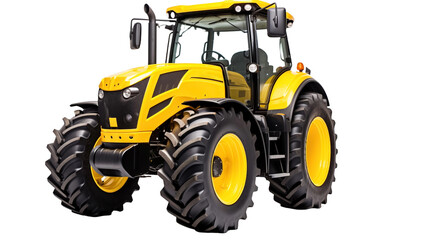 Yellow agricultural tractor isolated transparent background.