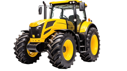 Yellow agricultural tractor isolated transparent background.