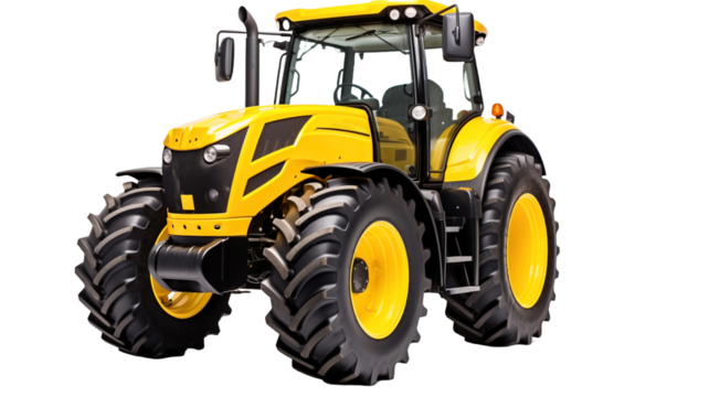 Yellow agricultural tractor isolated transparent background.