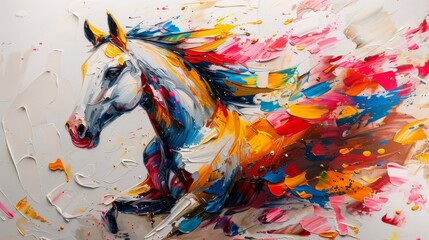 Oil painting with abstract strokes. Art painting, gold, horse, wall art, modern artwork, paint spots, paint strokes, knife paintings. Mural painting, mural art, wall art, large stroke oil paintings. - obrazy, fototapety, plakaty