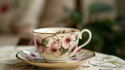 Delicate porcelain teacup with a floral pattern elegance and tradition held in the warmth of tea
