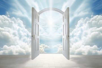 Open Doors to Heavenly Skies, Concept of New Beginnings and Hope