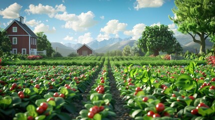 Farm to table journey, animated fresh produce traveling from field to fork