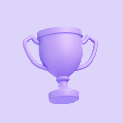 Purple trophy against a uniform lilac backdrop, embodying achievement and success. Icon, sign and symbol. Side view. 3D Render illustration
