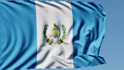 Close-up of the national flag of Guatemala flutters in the wind on a sunny day