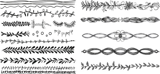 Hand drawn vector line borders and dividers collection