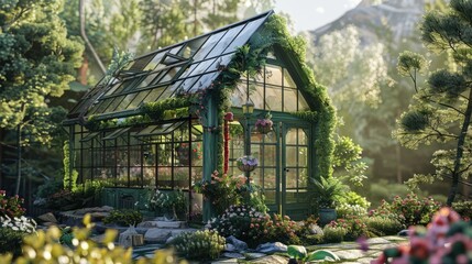 Garden greeen house Generative AI