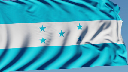 Close-up of the national flag of Honduras flutters in the wind on a sunny day