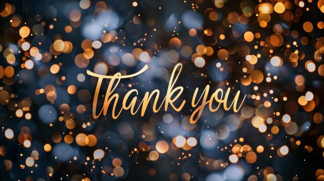 Thank you - calligraphy lettering on abstract glowing bokeh lights background.