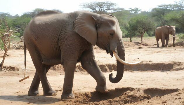 An Elephant Using Its Trunk To Dig For Water