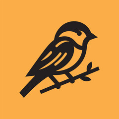 Sparrow bird. Logo, icon. simple modern vector illustration. Black and yellow color.