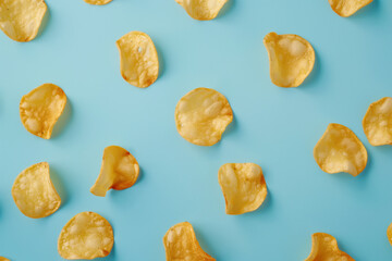 Crispy potato chips  a blue background