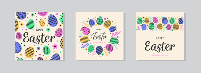 Abstract Easter greeting card with eggs. Modern style background. Collection. Vector illustration - obrazy, fototapety, plakaty