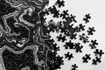 Black and white puzzle on white background.