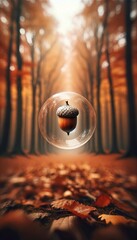 Acorn encasulated in a glass bubble in autumn vibes