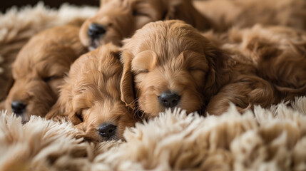 Naklejka na ściany i meble Group of Puppies Resting on Fur