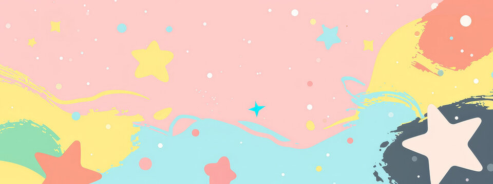 A colorful background with stars and a brush stroke