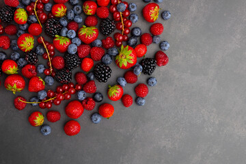 Berries. Various colorful berries Strawberry, Raspberry, Blackberry, Blueberry close-up Bio Fruits, Healthy eating,
