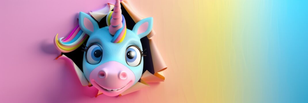 Playful unicorn cow upside down with a joyful expression on a gradient background; Concept of whimsy and happiness