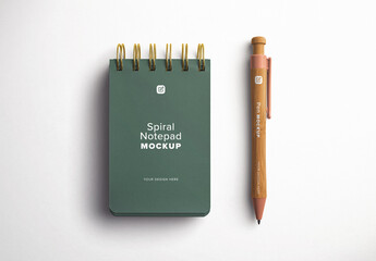 Spiral Notepad Mockup with Bamboo Pen