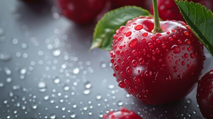 A ripe cherry on a white surface