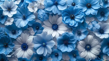 A background of different blue flowers