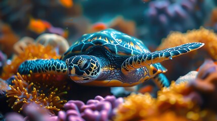 Obraz na płótnie Canvas A turtle in a coral reef