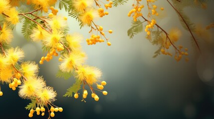 A beautiful sprig of a mimosa flower. A greeting card template.