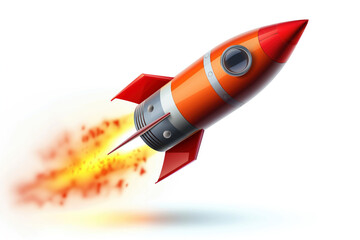 Red 3d space rocket isolated on white background. Speed, start up.