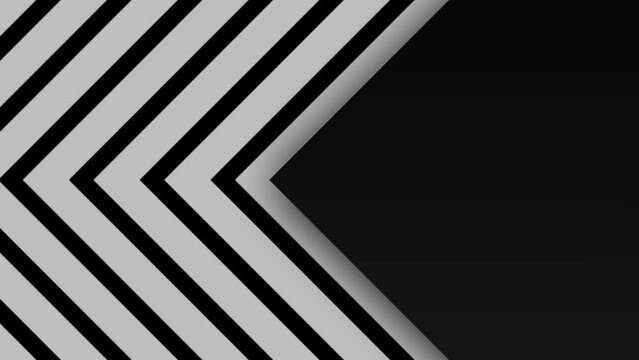 Modern horizontal motion graphic background with black and white gradient and concentric triangular shapes thick line coming out of a triangle on the lateral margin with empty space to write text