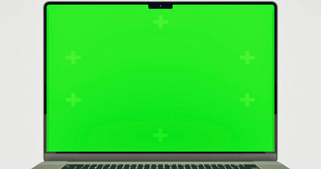 Empty Green Screen Display Laptop for Watching and Paste Background e Business Blog or Gaming App. Pc with Clear Chroma Key for Mockup. Concept Computer Technological