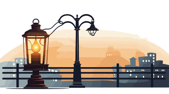Barbed wire and street lantern .. flat vector