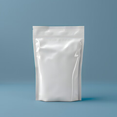 Mockup of a white zipper bag on a blue background.