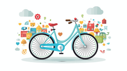 Fototapeta na wymiar Bike and social media icons flat vector