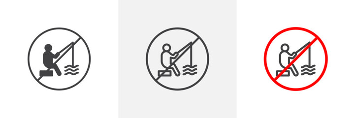 No Fishing Sign Isolated Line Icon Style Design. Simple Vector Illustration
