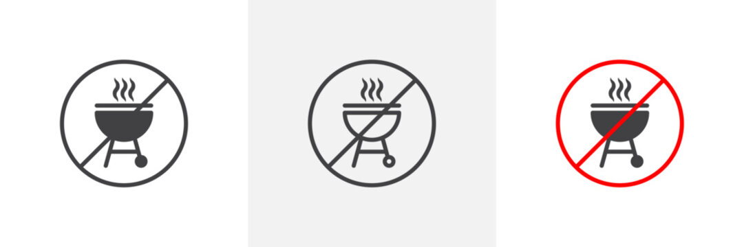 No Grill Sign Isolated Line Icon Style Design. Simple Vector Illustration