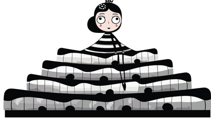 Black and white vector illustration of princess and