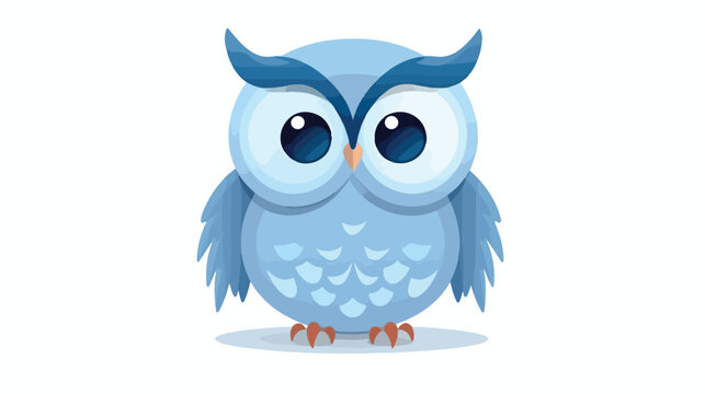 Blue owl front view. Bird in flat style.  flat vector