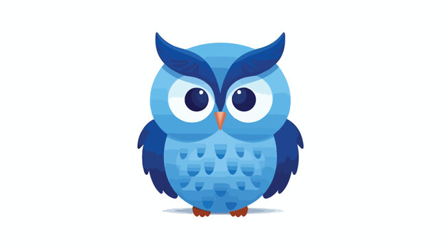 Blue owl front view. Bird in flat style.  flat vector