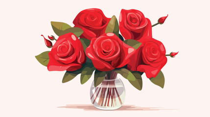 Bouquet of red roses in vase vector flat 