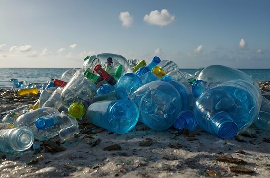 Waste plastic bottles and other types of plastic waste at the Thilafushi waste disposal site