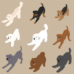 Obraz premium Simple and cute playful dogs illustrations set flat colored