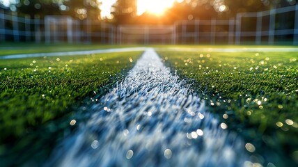 Soccer field lines shine with precision and promise of exciting gameplay - obrazy, fototapety, plakaty